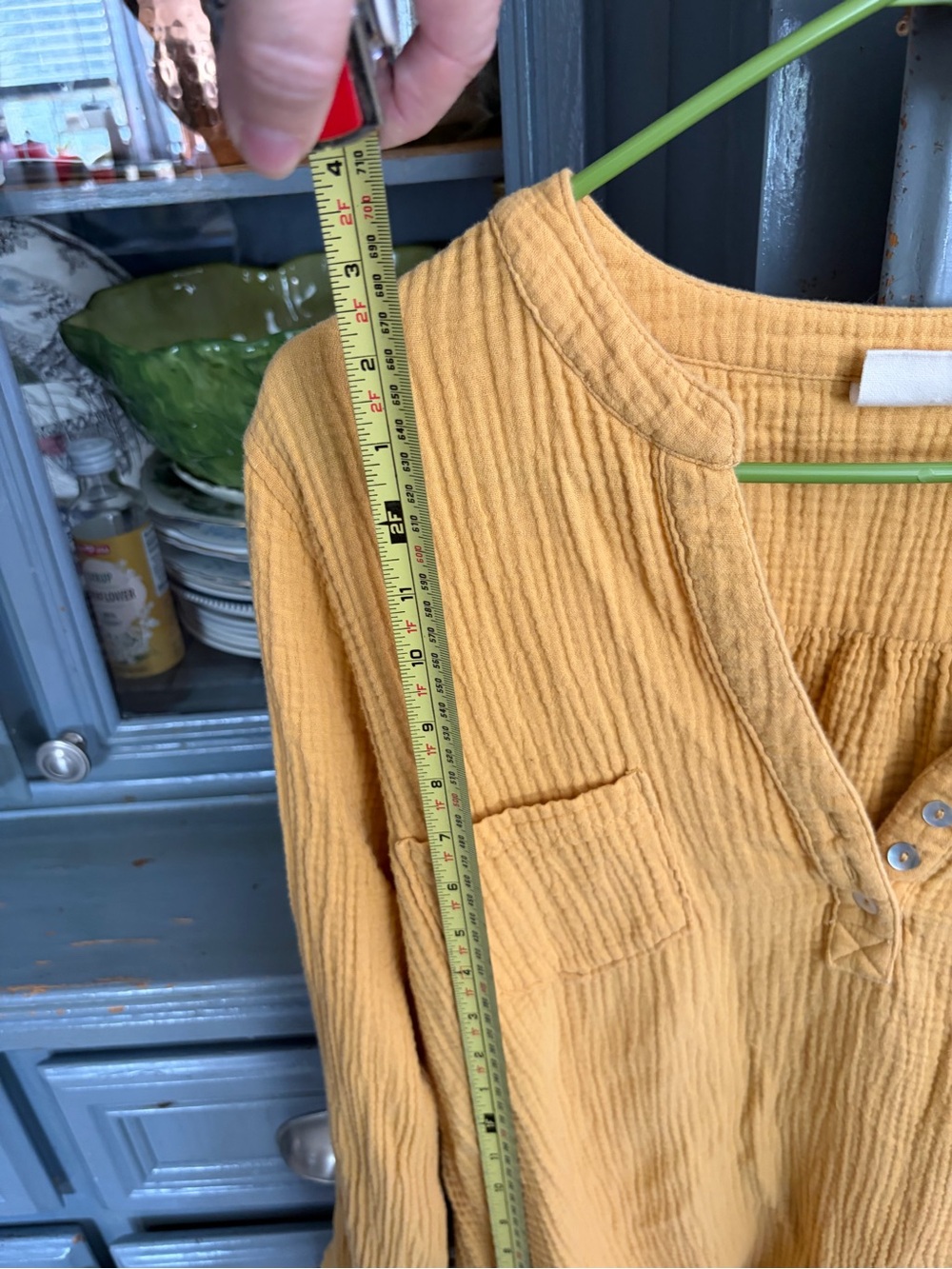 Relaxed Gauze Henley Tunic Top in Mustard - Picture 3 of 6